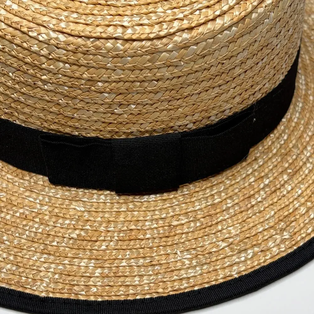 Zara Straw Hat with Black Ribbon & Brim Trim - Girls 6-9Y